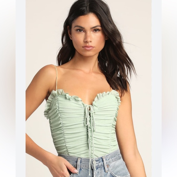 Lulus Tops - Lulus NWT sage green tule tank body suit women's XL‎